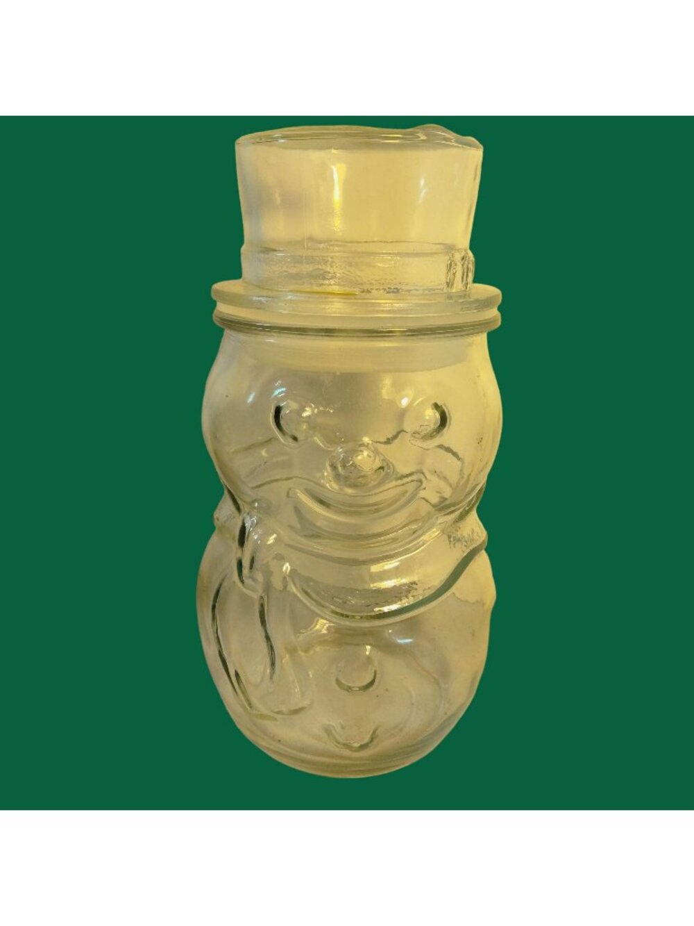 Vintage Clear Glass Snowman Cookie Jar Candy Container Lid